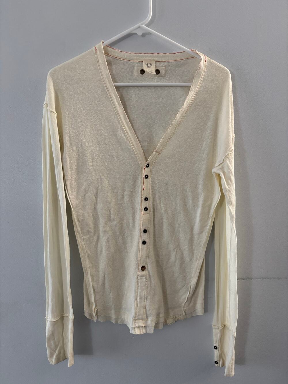 Free People We the Free Womens Button Up Top Medium Cream Boho Neutral